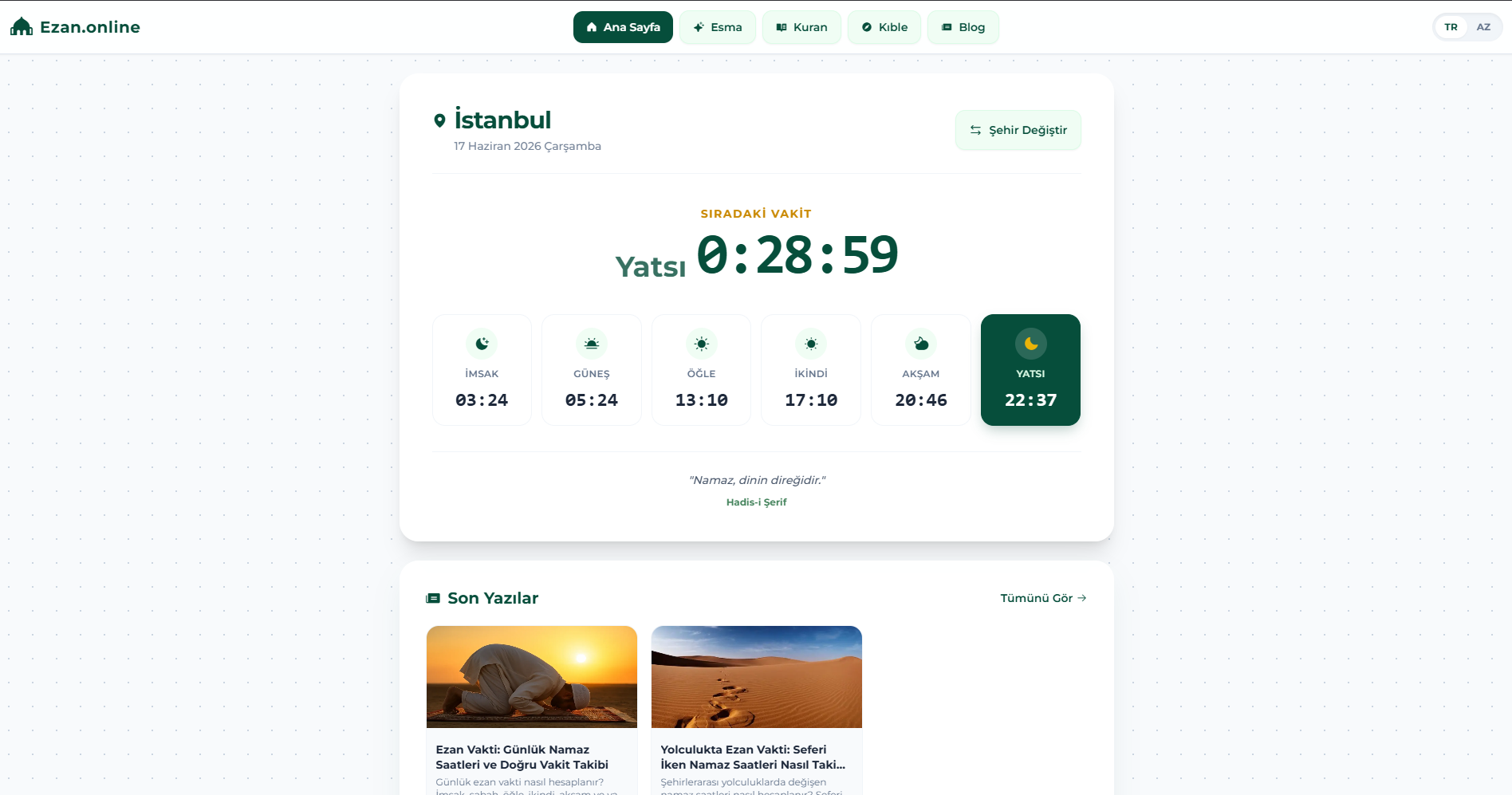 Namaz Vaxtları – Müasir və Minimalist Ezan Platforması